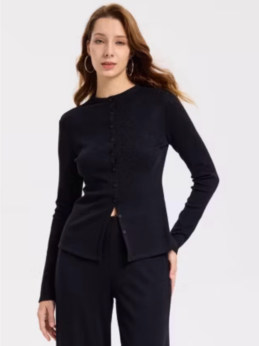 A New Day Black Long Sleeve Button Ribbed Sweater